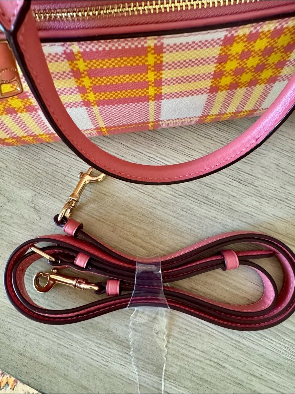 Coach Pink Yellow Plaid Dome Satchel - Picture 7 of 16